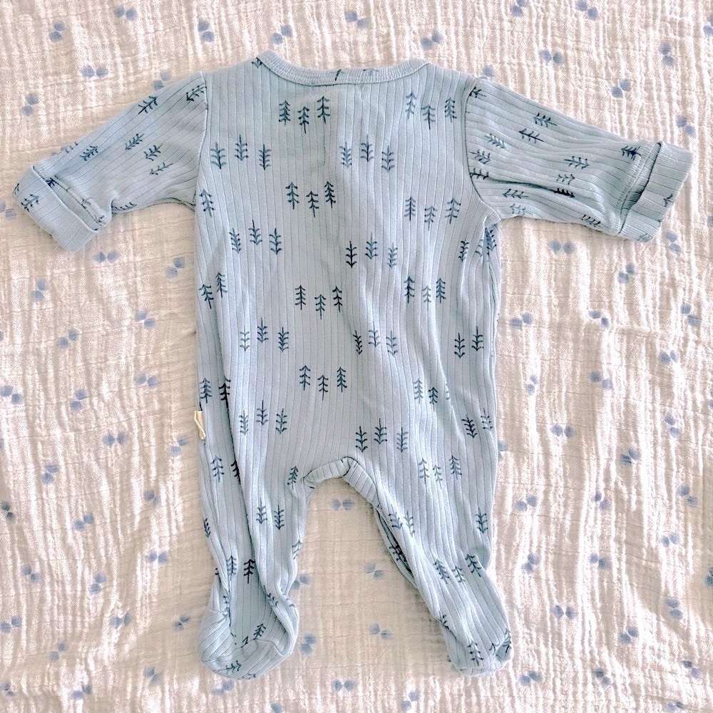 Organic Cotton Zipper Footie Sleep & Play Baby Blue Newborn Size 0-3M - Picture 2 of 3